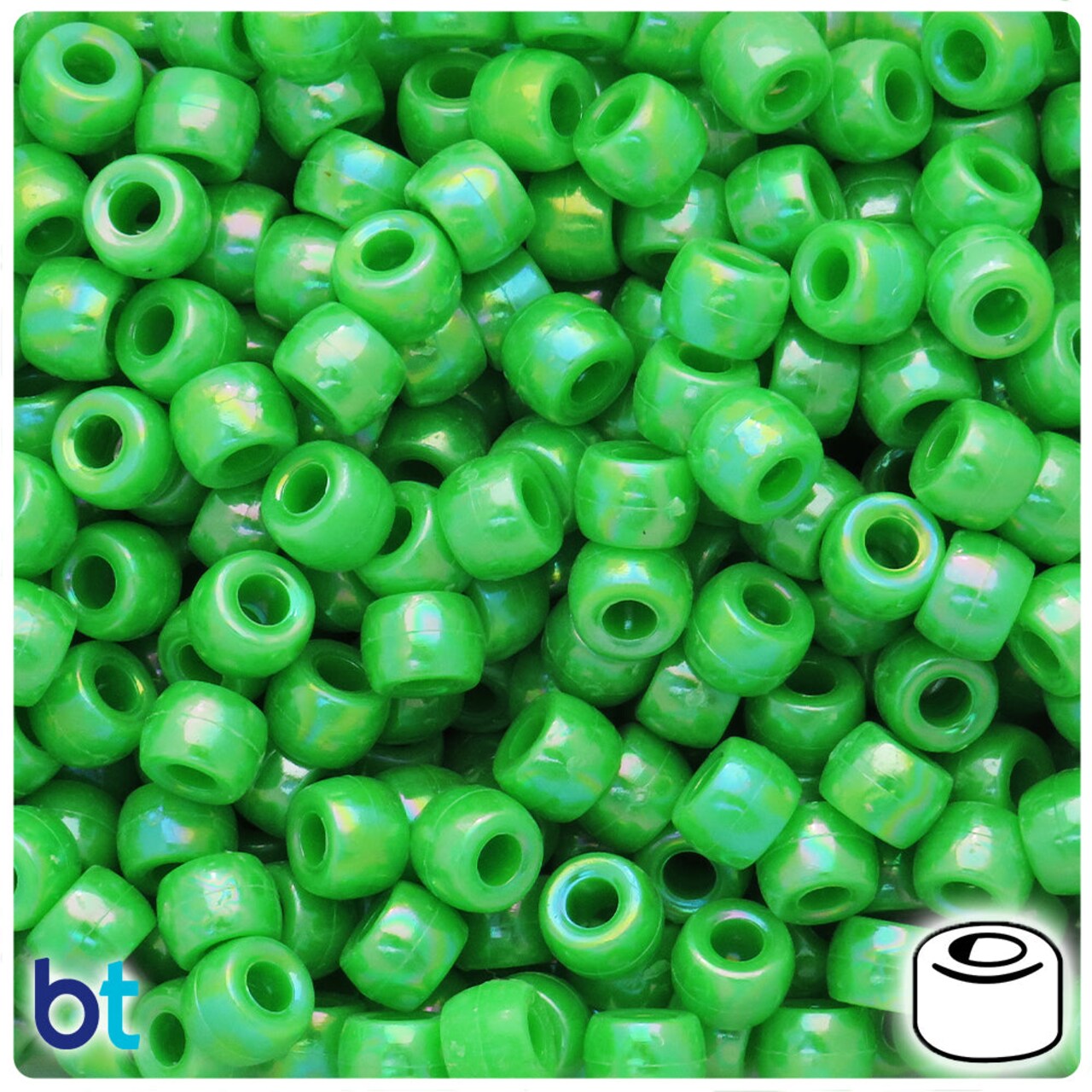 BeadTin Light Green Opaque AB 9x6mm Barrel Plastic Pony Beads (300pcs)